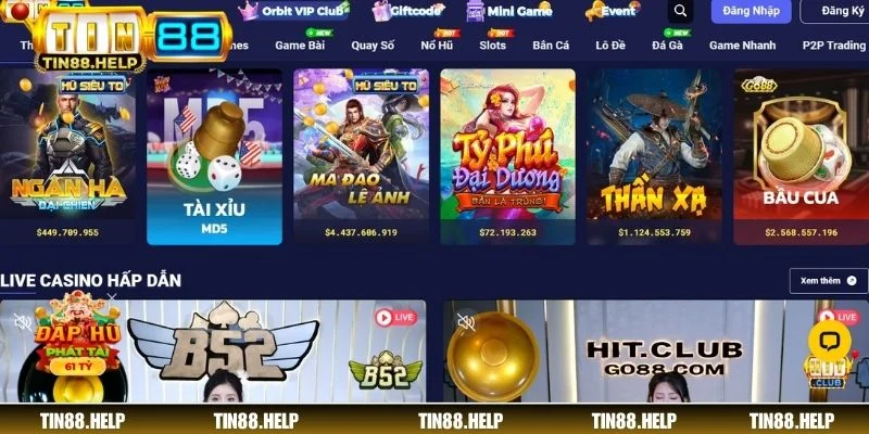 Các sảnh game hấp dẫn được yêu thích nhất tại sân chơi TIN88
